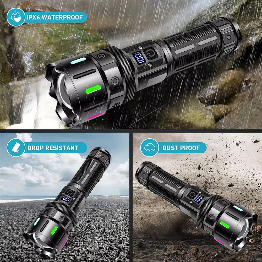 High Power Long Range LED Flashlight Strong Light Lantern USB Rechargeable Tactical Torch Outdoor Waterproof Powerful Zoom Lamp