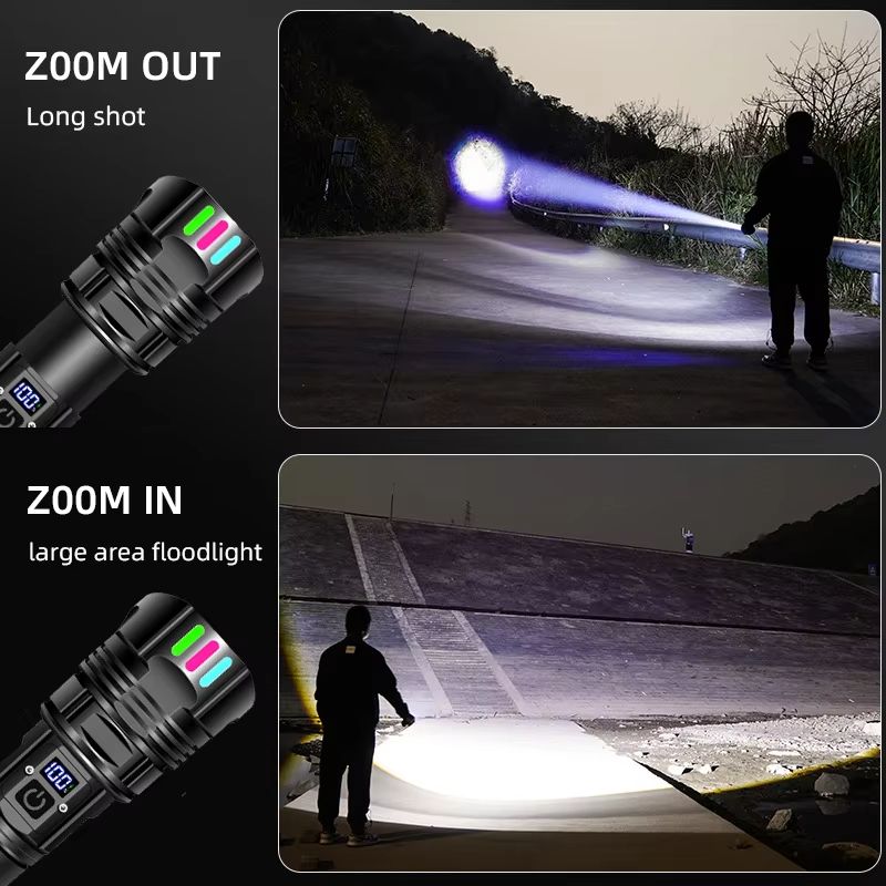High Power Long Range LED Flashlight Strong Light Lantern USB Rechargeable Tactical Torch Outdoor Waterproof Powerful Zoom Lamp