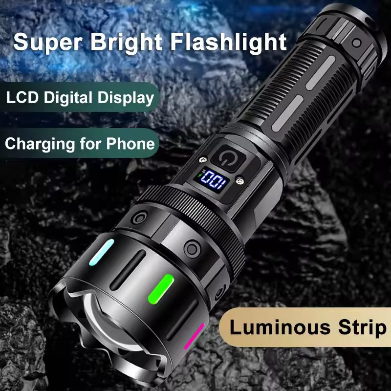 High Power Long Range LED Flashlight Strong Light Lantern USB Rechargeable Tactical Torch Outdoor Waterproof Powerful Zoom Lamp