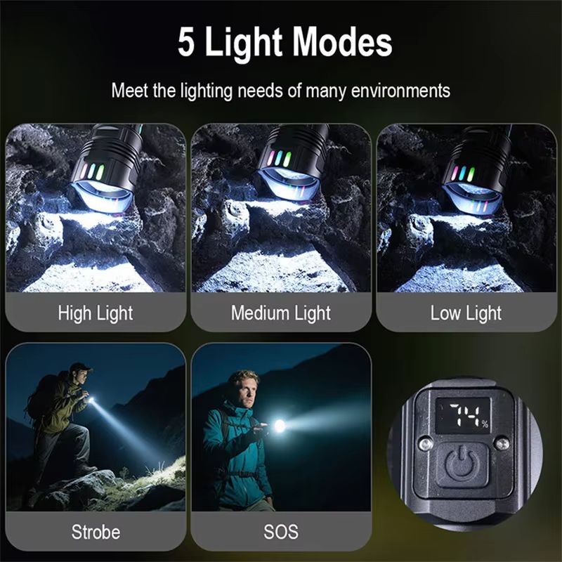 High Power Long Range LED Flashlight Strong Light Lantern USB Rechargeable Tactical Torch Outdoor Waterproof Powerful Zoom Lamp