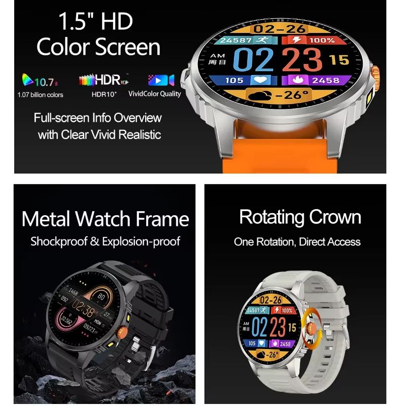 2026 New Round-Screen Flashlight Smartwatch Suitable For Outdoor Sports With LED Light And Heart Rate Blood Oxygen Blood Pressure Measurement Smart Watch