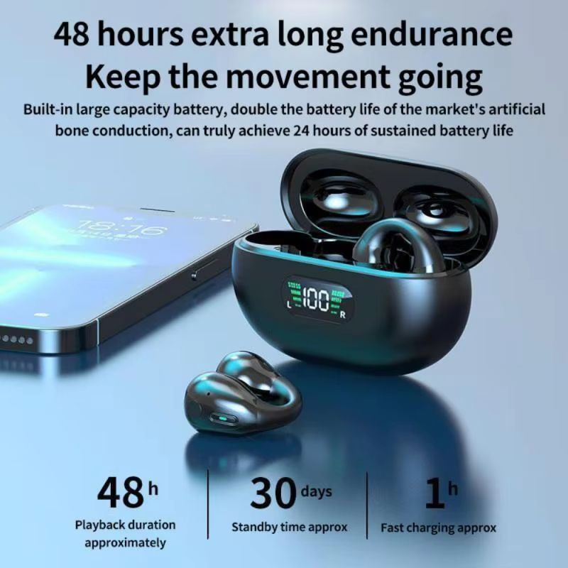 Bluetooth Earphones Earring Ear Clip HiFi Stereo Bass TWS Earbuds Wireless Sport Headphones Game Headset PK Ambie Sound Earcuffs