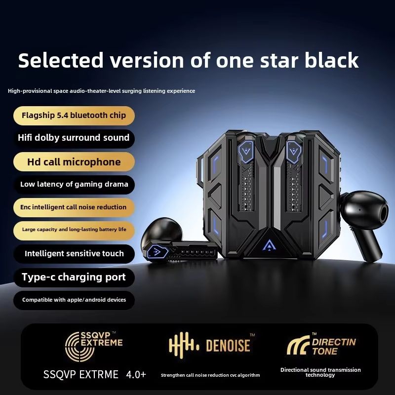 Cool Mecha Wind In-ear Super Long Battery Life Game E-sports High Sound Quality Low Delay Noise Reduction TWS Bluetooth Earphones