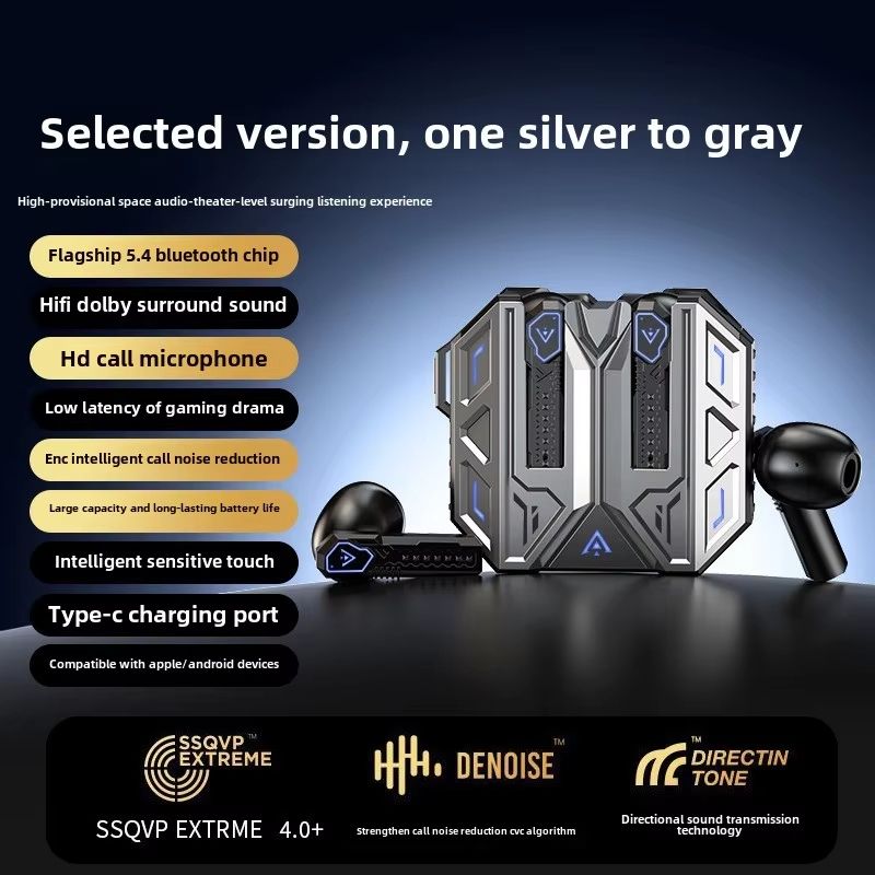 Cool Mecha Wind In-ear Super Long Battery Life Game E-sports High Sound Quality Low Delay Noise Reduction TWS Bluetooth Earphones
