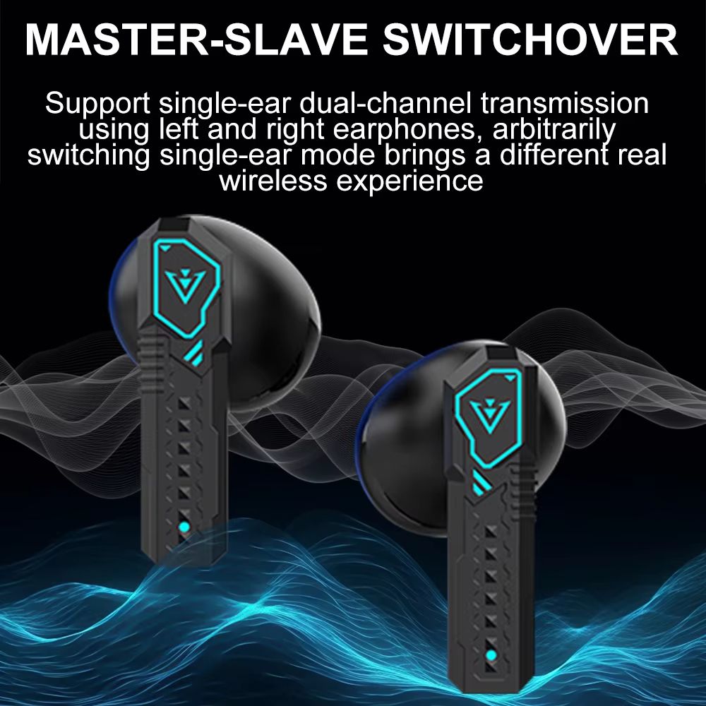 Wireless Gaming Earphone TWS Bluetooth 5.3 Low Latency Mecha Style Headphone Game Music Dual Mode With Colorful Breathing Light Bluetooth Earphones