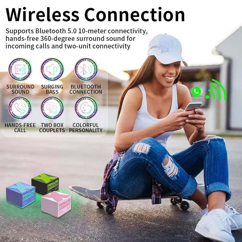 Wireless Bluetooth Speakers Mini Audio Player Portable Box Speaker Stereo Pairing Hands-Free Call for Travel Outdoor Wireless BT Speakers