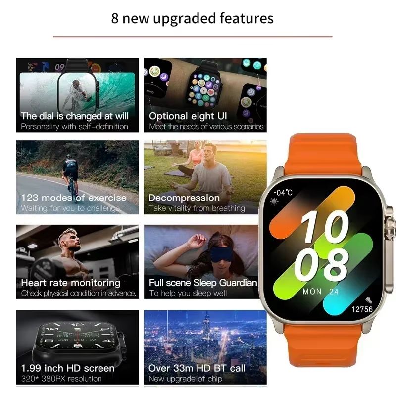 Hot Smart Watch Series Bluetooth Call IP67 Waterproof 49mm Game Smartwatches Fitness Tracker Sport Watch for Man Square Watch For Woman Wireless Charging Smartwatch
