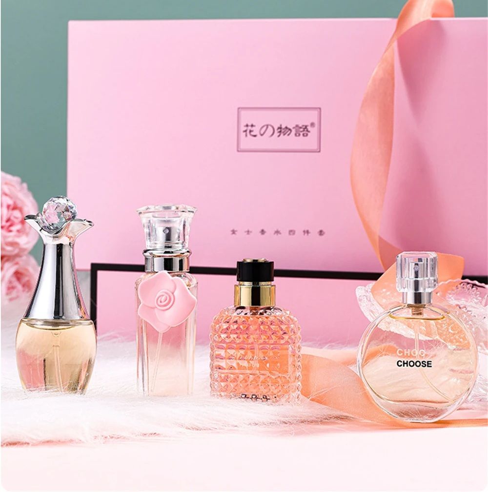 4PCS Ladies Perfume Set Woman Long Lasting Perfume Lady Sweet Passion Perfume Set Woman Natural Floral Fragrance Spray for Dating Gift