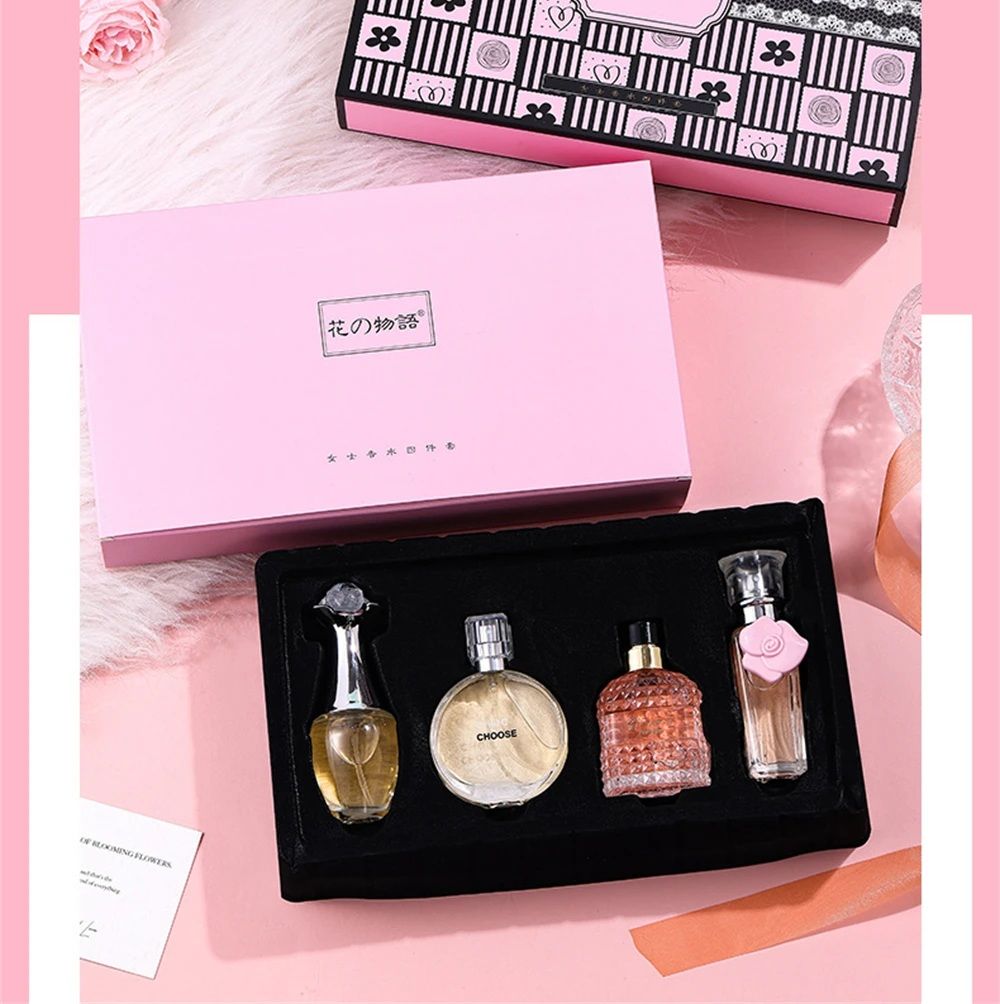 4PCS Ladies Perfume Set Woman Long Lasting Perfume Lady Sweet Passion Perfume Set Woman Natural Floral Fragrance Spray for Dating Gift