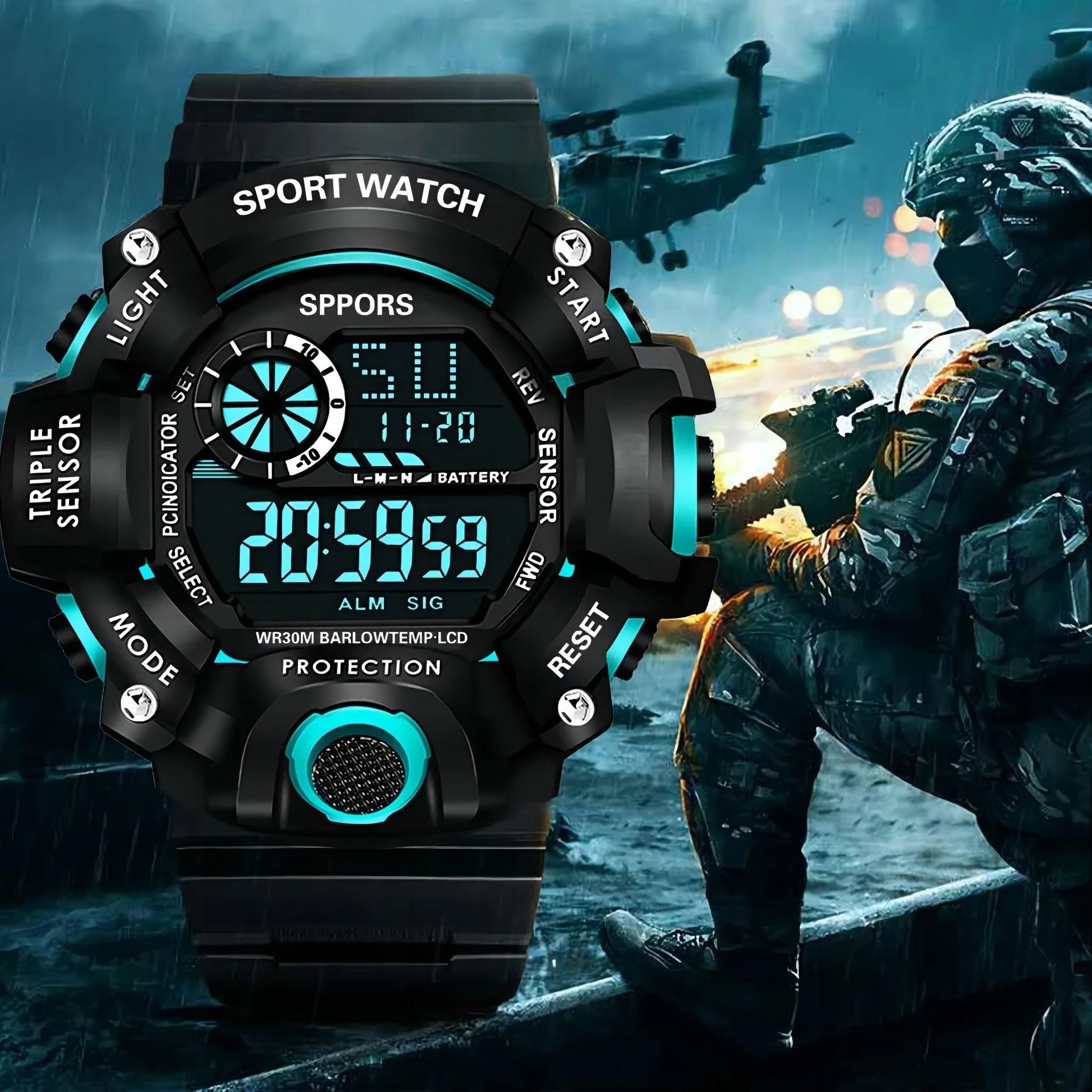 Men's Watch Digital Sports Electronic Wristwatch Multifunctional Waterproof Luminous Alarm Male's Sports Watch Clock