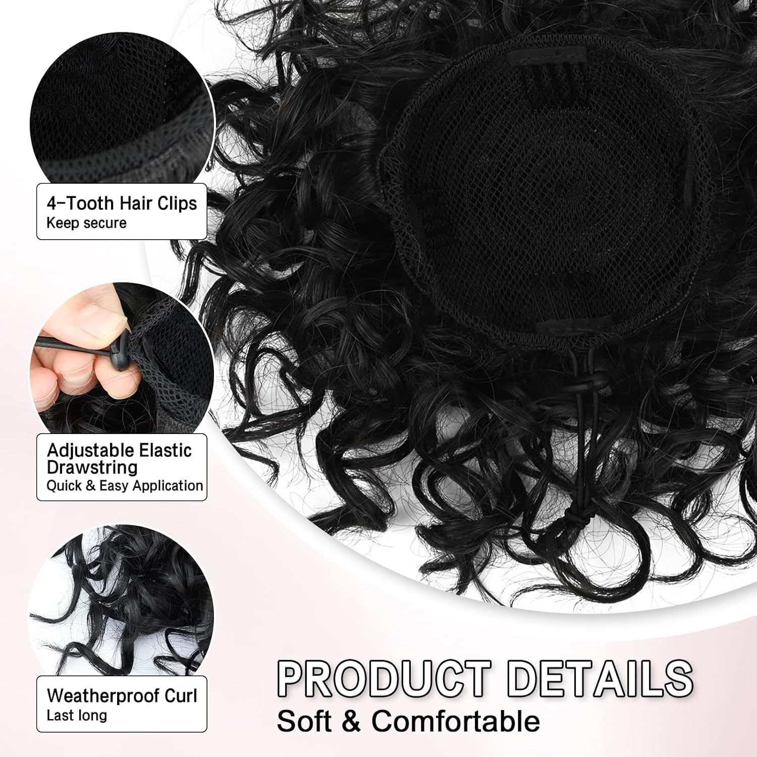 Messy Bun Hair Piece for Ladies Curly Wig Glueless Elastic Drawstring Brown Wigs Short Synthetic Wig Hair Extension for Daily & Party Use