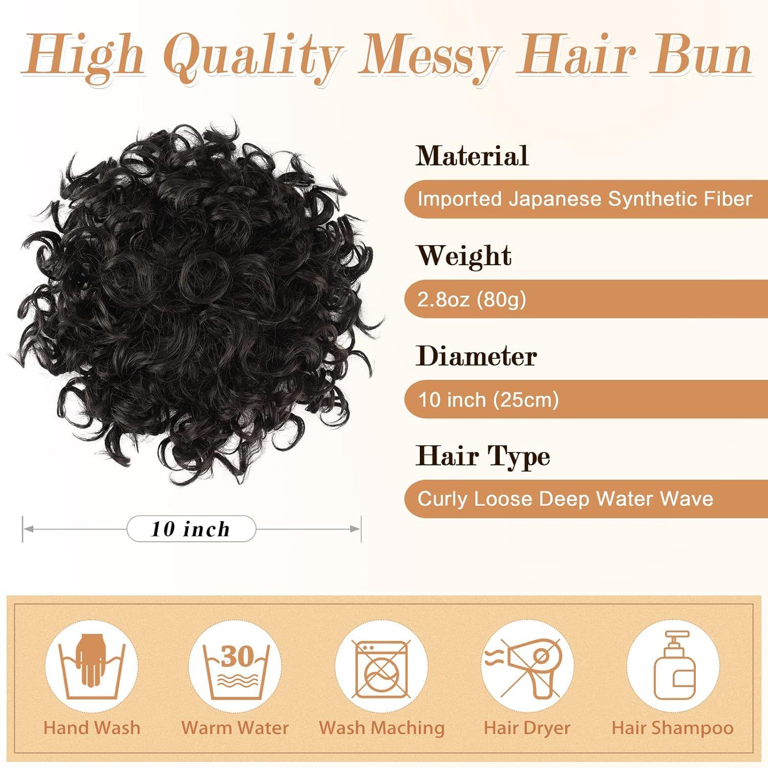 Messy Bun Hair Piece for Ladies Curly Wig Glueless Elastic Drawstring Brown Wigs Short Synthetic Wig Hair Extension for Daily & Party Use