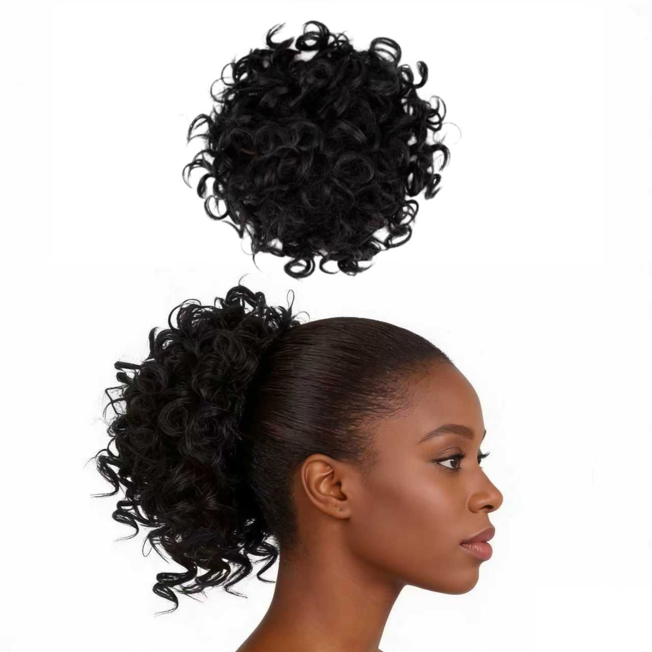 Messy Bun Hair Piece for Ladies Curly Wig Glueless Elastic Drawstring Brown Wigs Short Synthetic Wig Hair Extension for Daily & Party Use