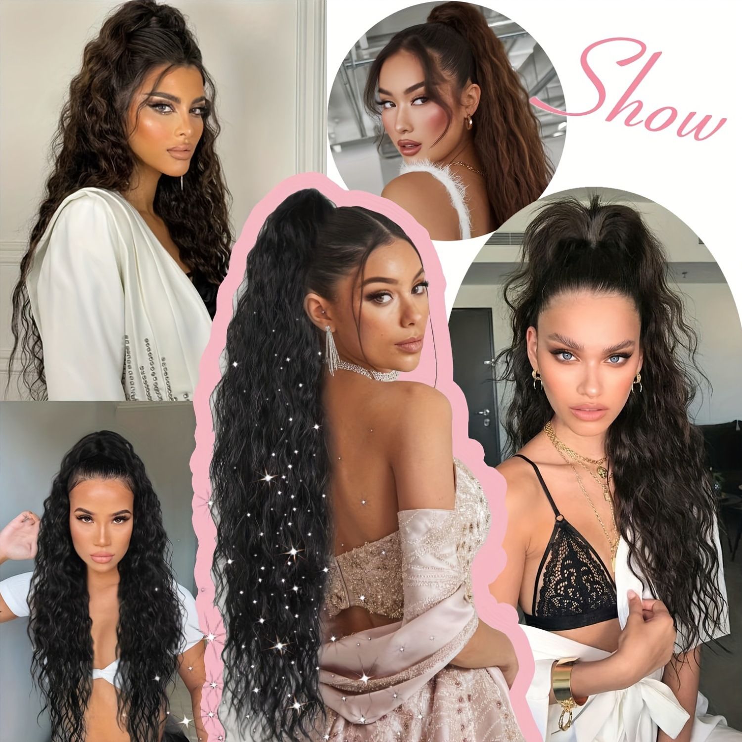 30 Inch Curly Ponytail Extension Wig for Ladies Long Wigs Brown Wigs Curly Claw Clip Multi Layered Synthetic Hair Piece Natural Fluffy Look
