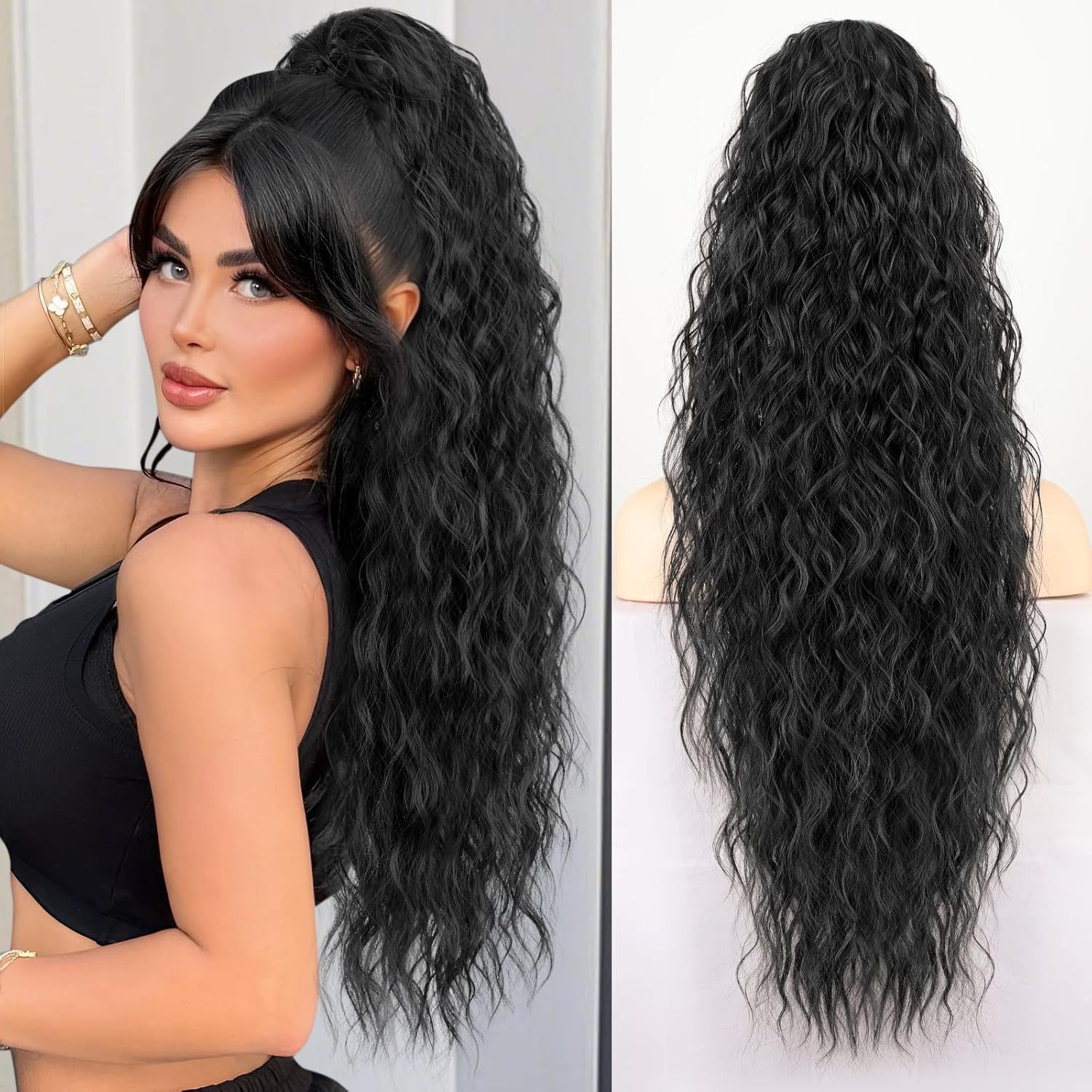 30 Inch Curly Ponytail Extension Wig for Ladies Long Wigs Brown Wigs Curly Claw Clip Multi Layered Synthetic Hair Piece Natural Fluffy Look