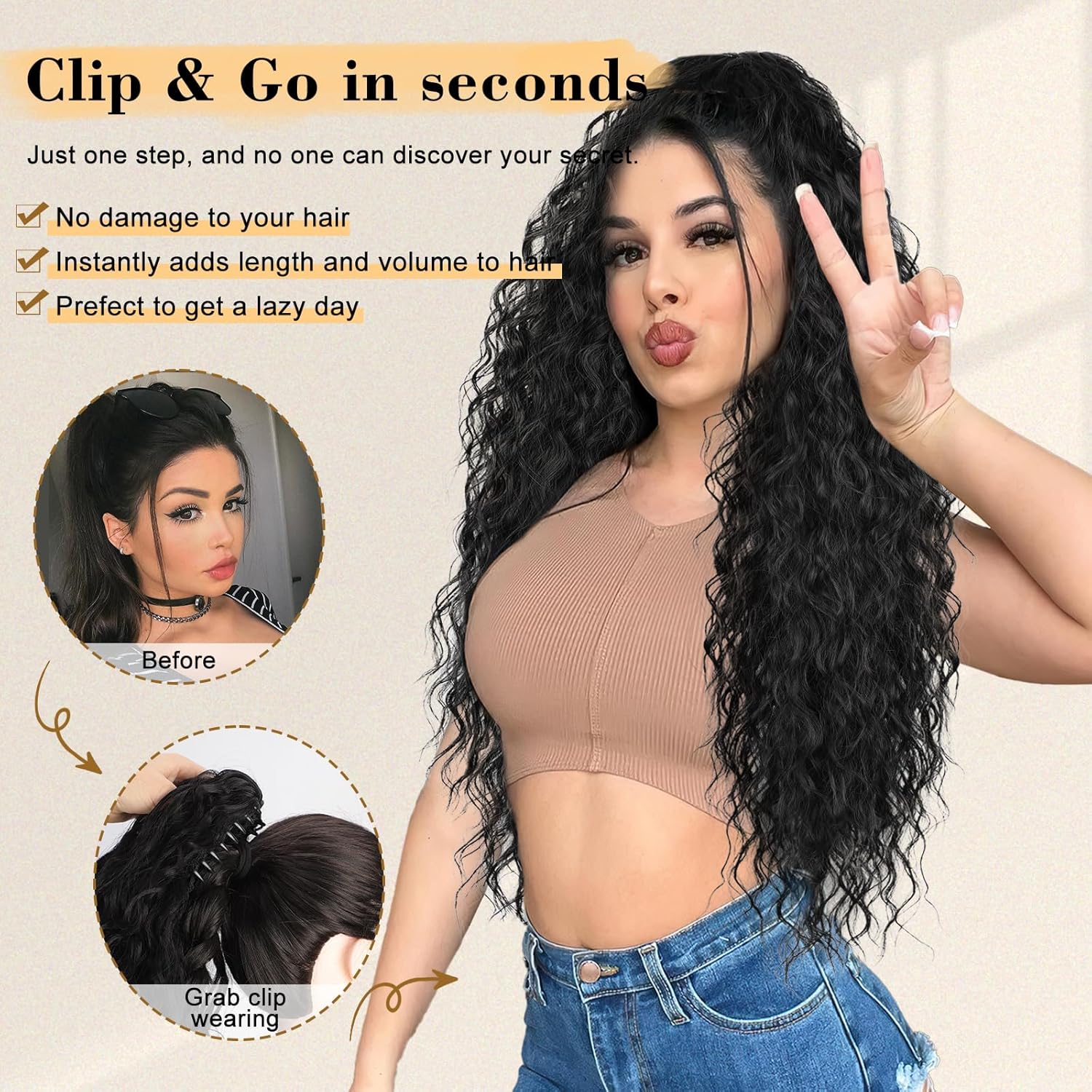 30 Inch Curly Ponytail Extension Wig for Ladies Long Wigs Brown Wigs Curly Claw Clip Multi Layered Synthetic Hair Piece Natural Fluffy Look