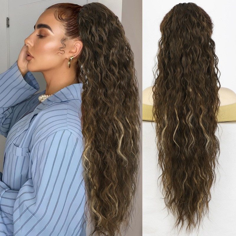 30 Inch Curly Ponytail Extension Wig for Ladies Long Wigs Brown Wigs Curly Claw Clip Multi Layered Synthetic Hair Piece Natural Fluffy Look