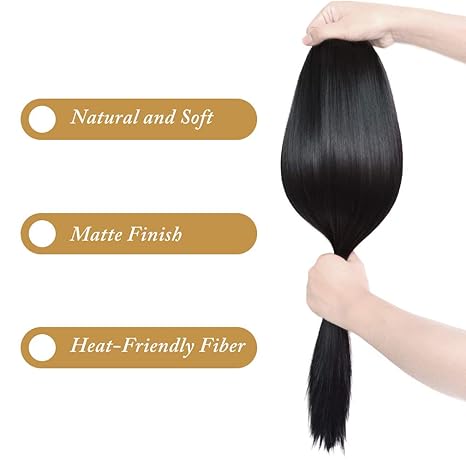 Long Straight Wig for Lady 3/4 Full Head One Piece Clip In Hair Extensions Brown Black Wigs Natural Straight Hair Wig 5 Clips No Glue