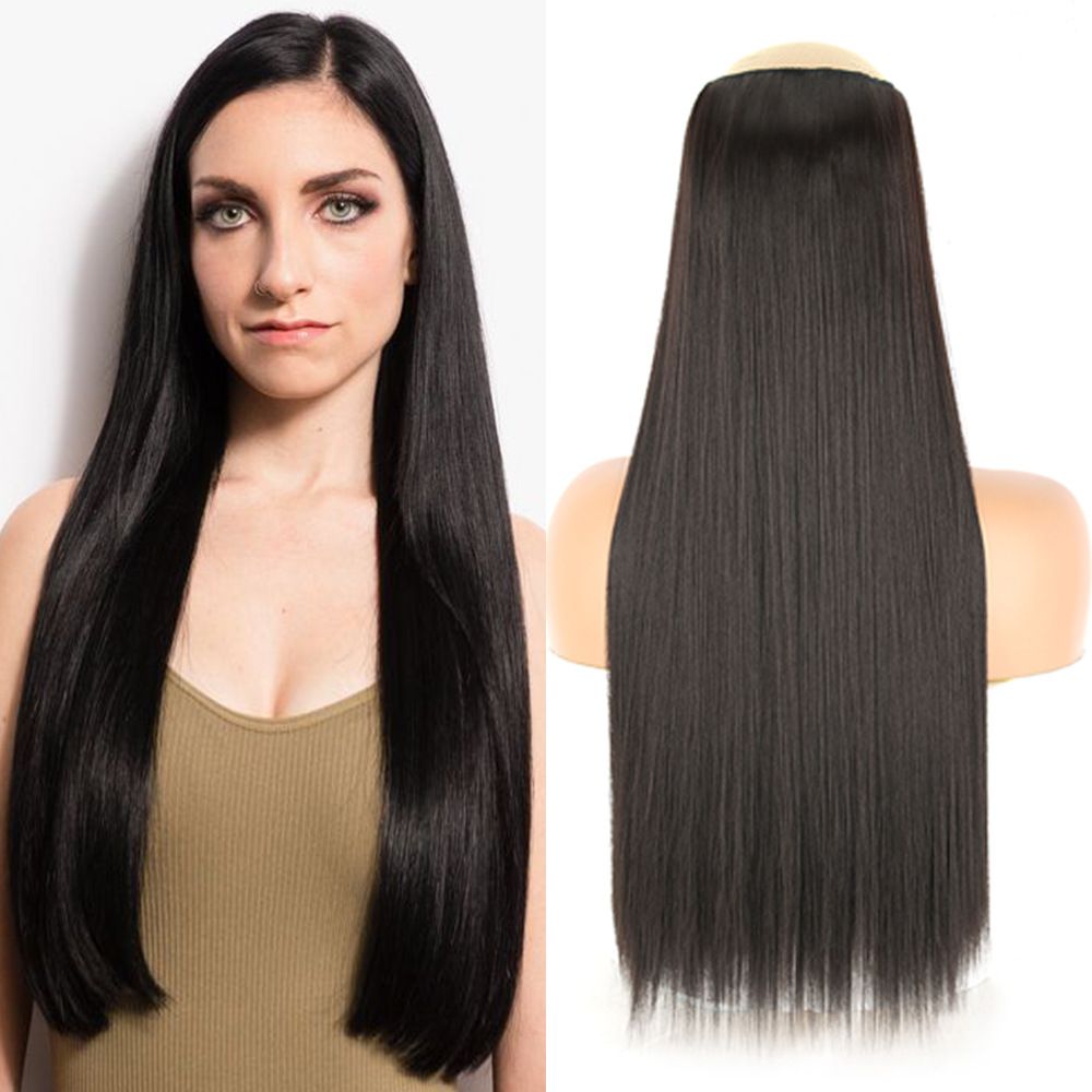 Long Straight Wig for Lady 3/4 Full Head One Piece Clip In Hair Extensions Brown Black Wigs Natural Straight Hair Wig 5 Clips No Glue