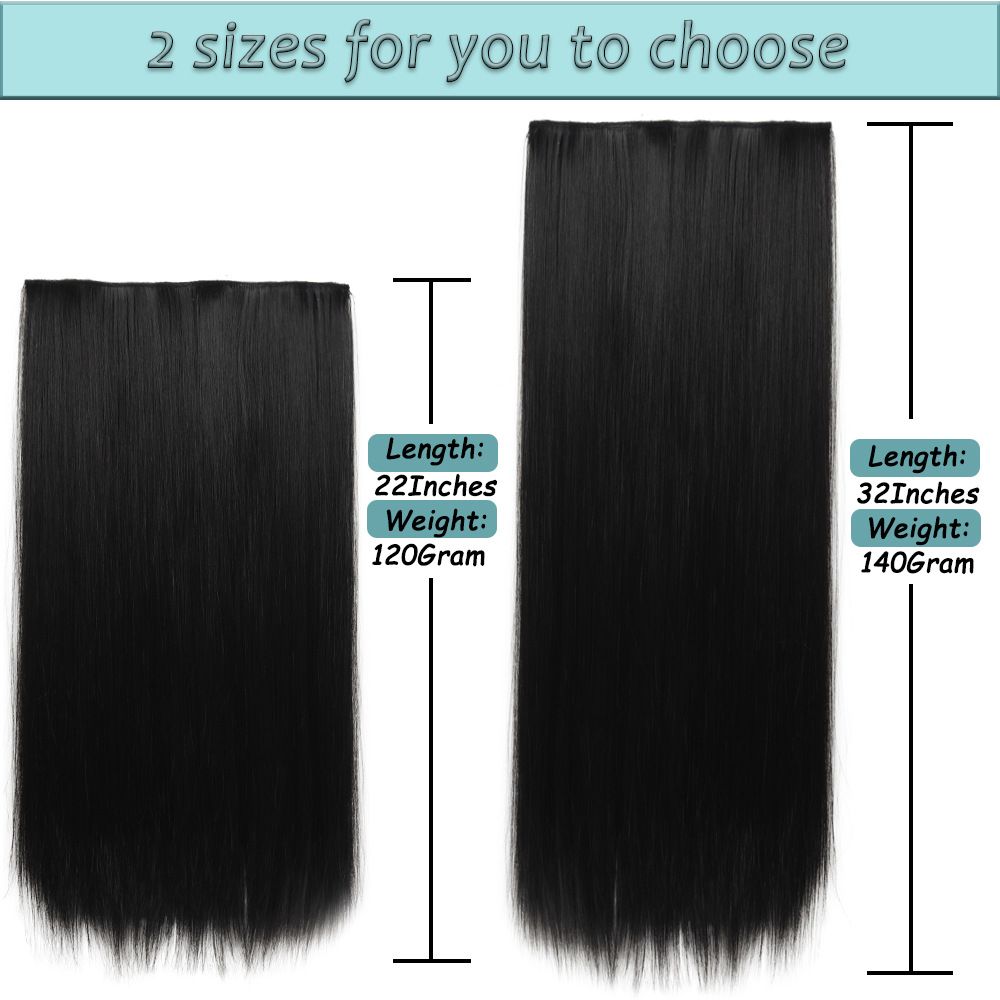 Long Straight Wig for Lady 3/4 Full Head One Piece Clip In Hair Extensions Brown Black Wigs Natural Straight Hair Wig 5 Clips No Glue