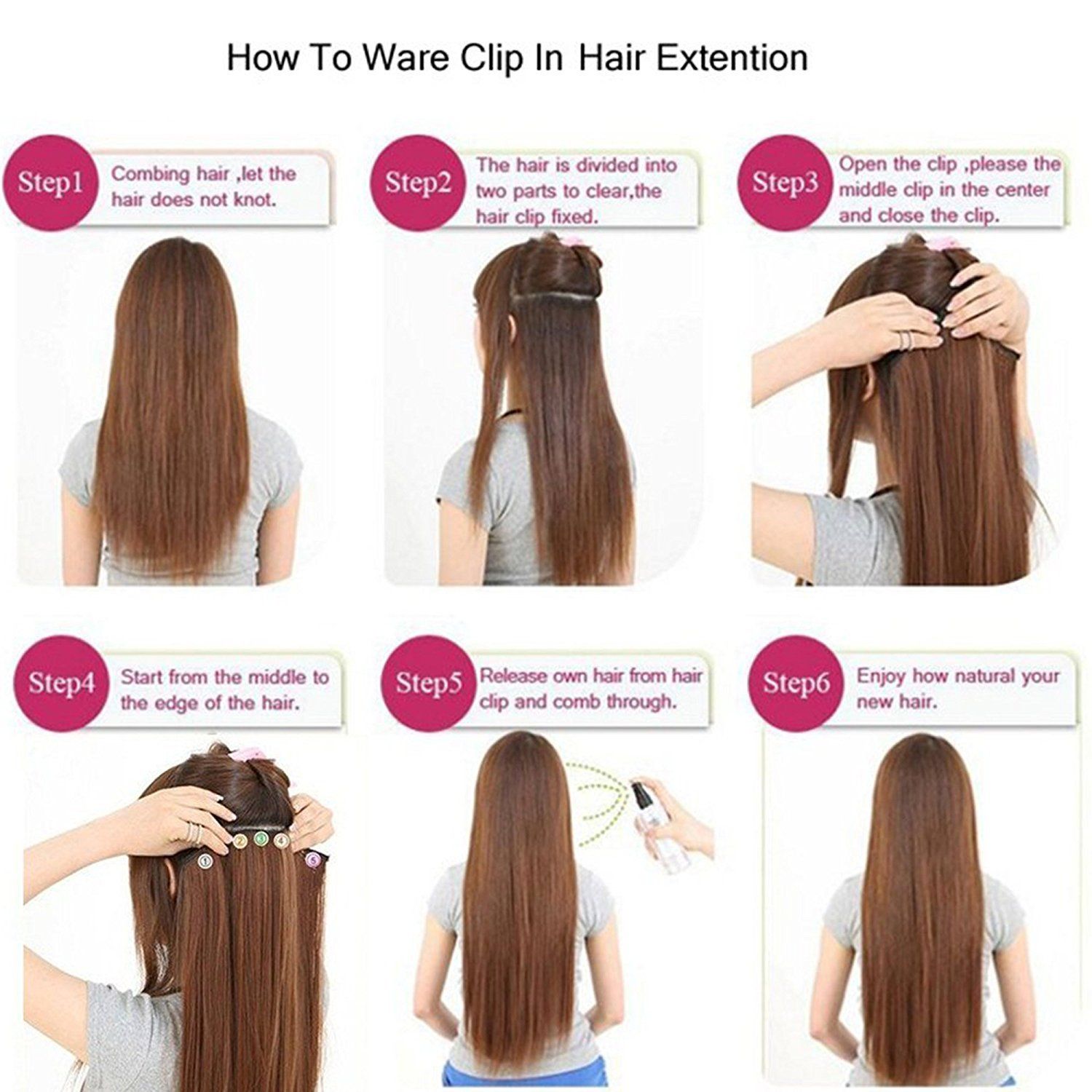 Long Straight Wig for Lady 3/4 Full Head One Piece Clip In Hair Extensions Brown Black Wigs Natural Straight Hair Wig 5 Clips No Glue