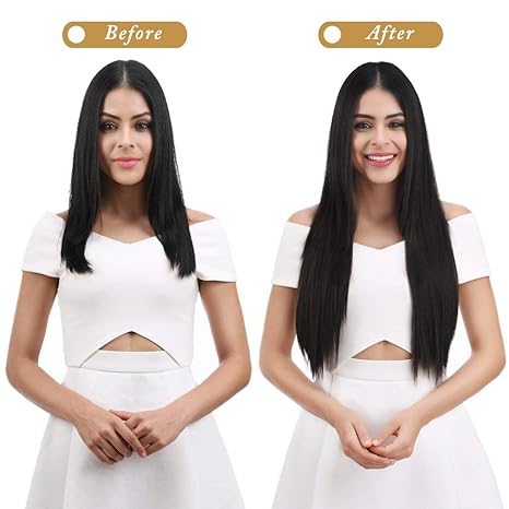 Long Straight Wig for Lady 3/4 Full Head One Piece Clip In Hair Extensions Brown Black Wigs Natural Straight Hair Wig 5 Clips No Glue