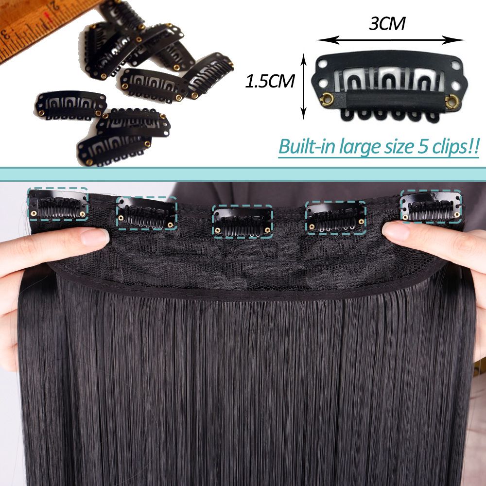 Long Straight Wig for Lady 3/4 Full Head One Piece Clip In Hair Extensions Brown Black Wigs Natural Straight Hair Wig 5 Clips No Glue
