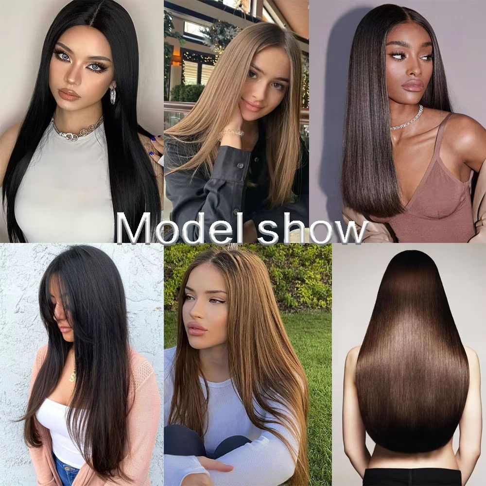 Long Straight Wig for Lady 3/4 Full Head One Piece Clip In Hair Extensions Brown Black Wigs Natural Straight Hair Wig 5 Clips No Glue