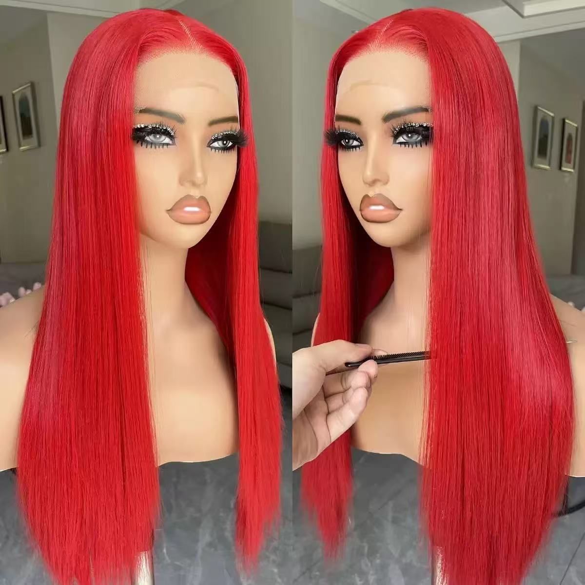 26 Inch Long Straight Wig for Lady Front Lace Wig Natural Looking Long Straight Wigs Fashion Lace Wigs for Women Multi Color Hair Wig with Free Wig Cap