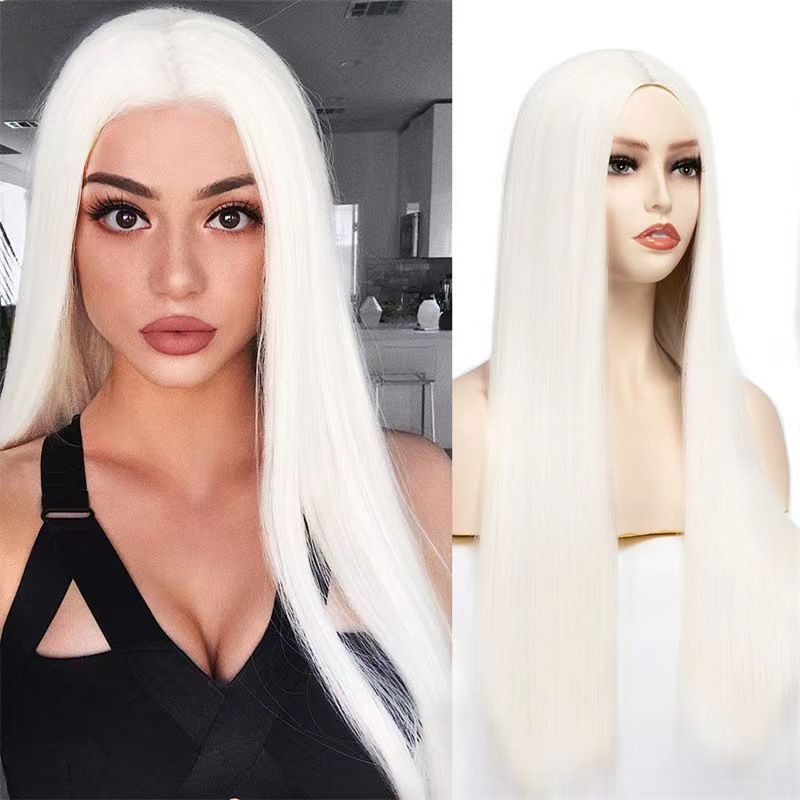 26 Inch Long Straight Wig for Lady Front Lace Wig Natural Looking Long Straight Wigs Fashion Lace Wigs for Women Multi Color Hair Wig with Free Wig Cap