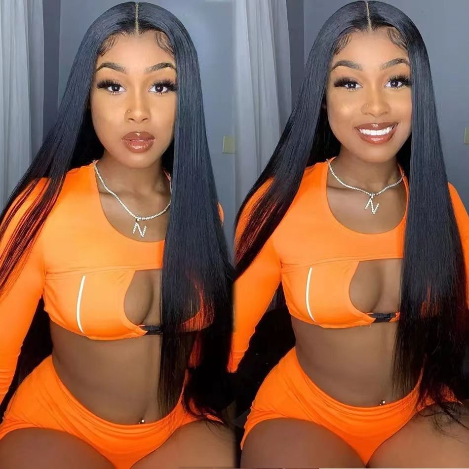 26 Inch Long Straight Wig for Lady Front Lace Wig Natural Looking Long Straight Wigs Fashion Lace Wigs for Women Multi Color Hair Wig with Free Wig Cap