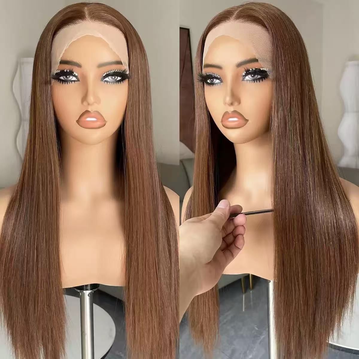 26 Inch Long Straight Wig for Lady Front Lace Wig Natural Looking Long Straight Wigs Fashion Lace Wigs for Women Multi Color Hair Wig with Free Wig Cap