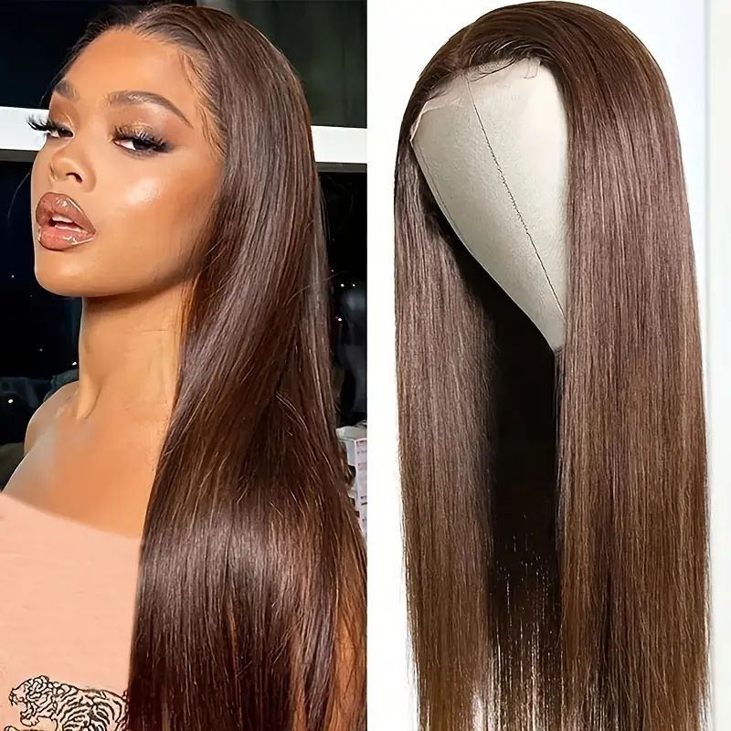 26 Inch Long Straight Wig for Lady Front Lace Wig Natural Looking Long Straight Wigs Fashion Lace Wigs for Women Multi Color Hair Wig with Free Wig Cap