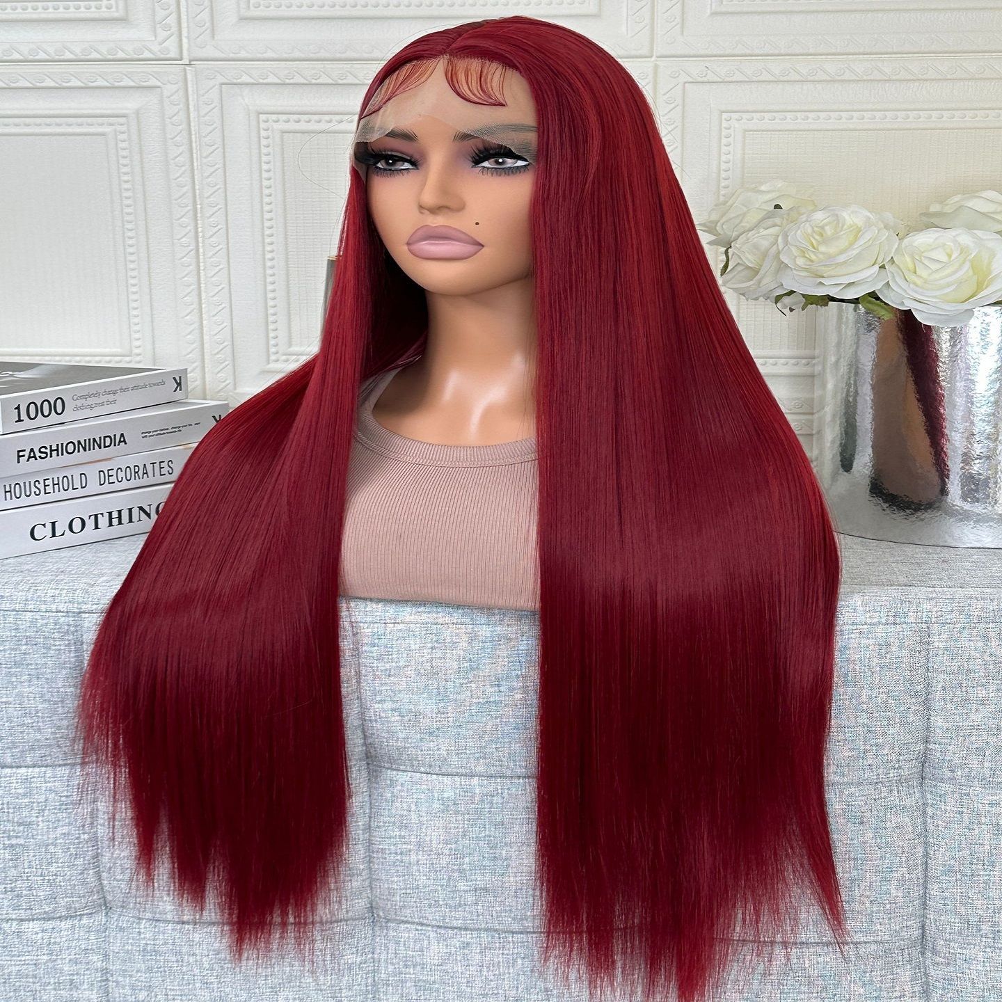 26 Inch Long Straight Wig for Lady Front Lace Wig Natural Looking Long Straight Wigs Fashion Lace Wigs for Women Multi Color Hair Wig with Free Wig Cap