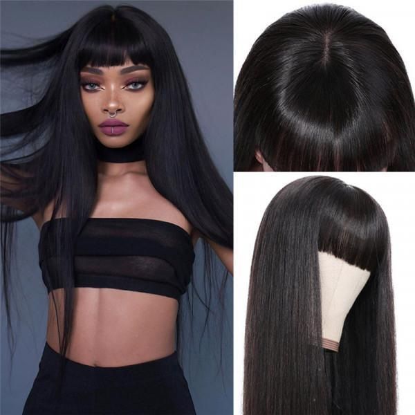 65cm Long Straight Wig with Bangs for Lady Natural Looking Long Straight Wigs Synthetic Hair Wig Full Fringe Wigs for Women Daily Use
