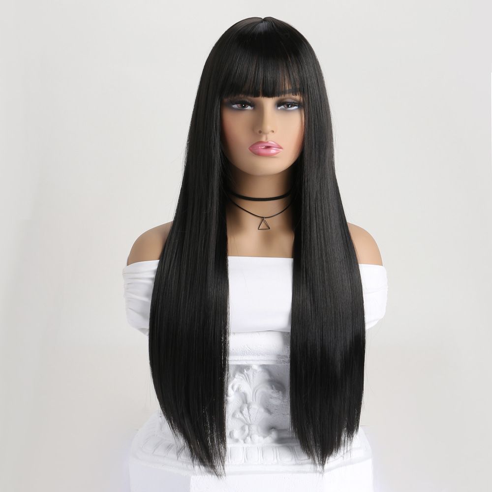 65cm Long Straight Wig with Bangs for Lady Natural Looking Long Straight Wigs Synthetic Hair Wig Full Fringe Wigs for Women Daily Use
