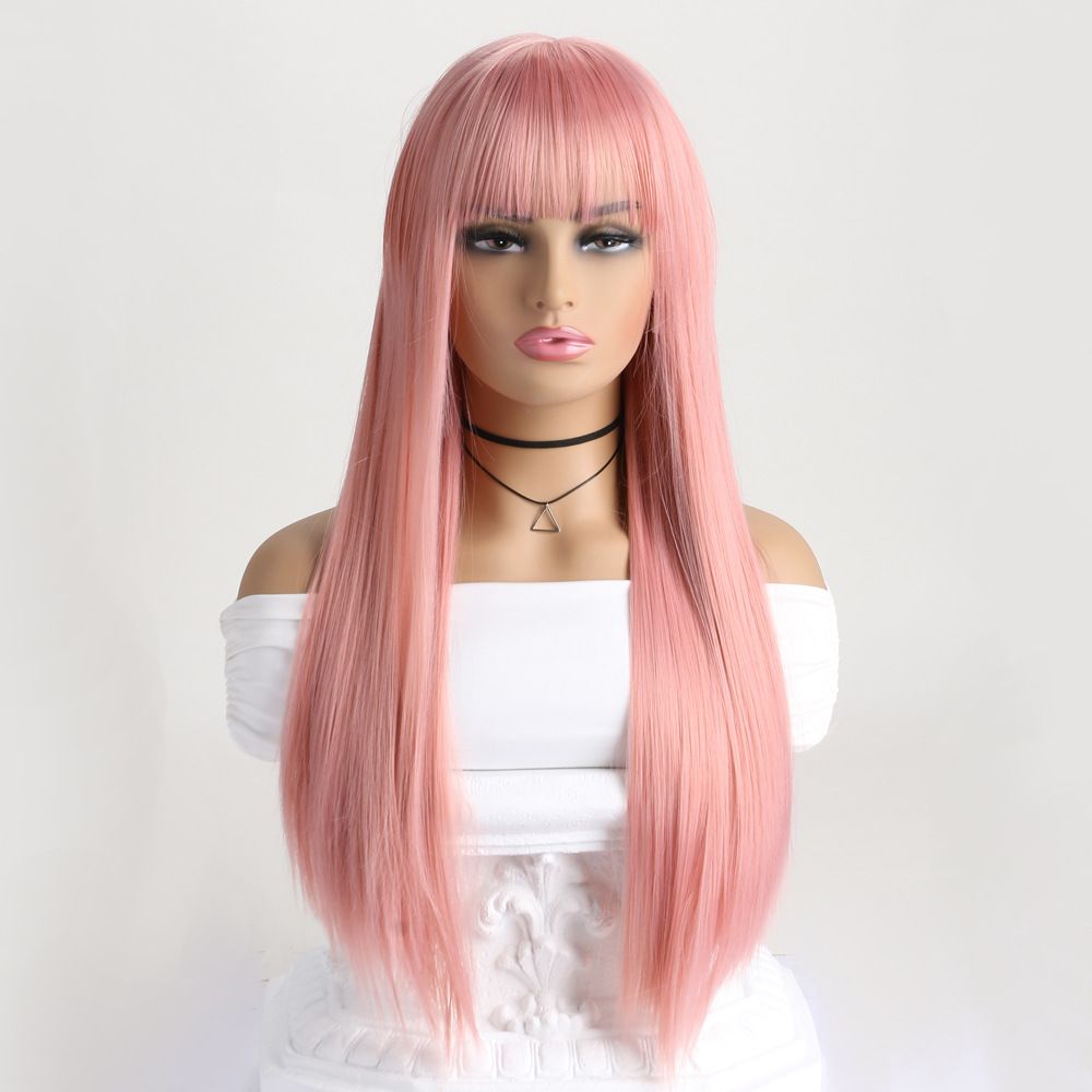 65cm Long Straight Wig with Bangs for Lady Natural Looking Long Straight Wigs Synthetic Hair Wig Full Fringe Wigs for Women Daily Use
