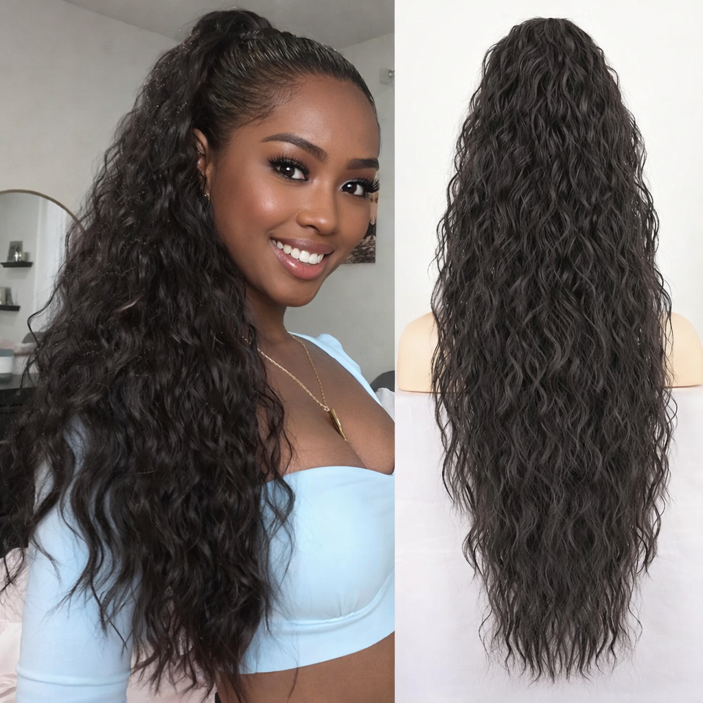 30 Inch Curly Ponytail Extension Wig for Ladies Long Wigs Brown Wigs Curly Claw Clip Multi Layered Synthetic Hair Piece Natural Fluffy Look