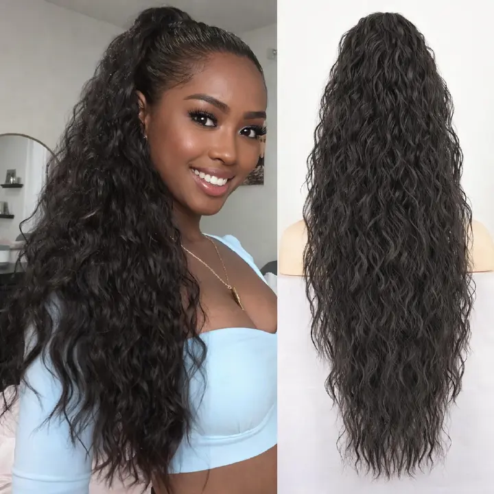 30 Inch Curly Ponytail Extension Wig for Ladies Long Wigs Brown Wigs Curly Claw Clip Multi Layered Synthetic Hair Piece Natural Fluffy Look