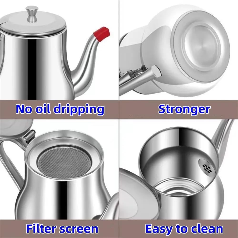 Stainless Steel Oil Dispenser with Strainer Oil Storage Can Grease Container Oil Filter Pot Fine Mesh Cooking Oil Holder for Kitchen Restaurant