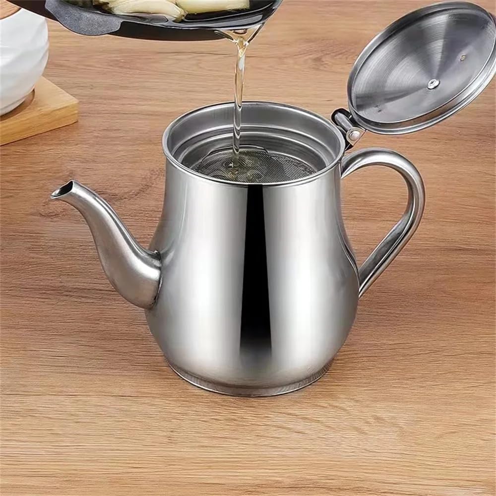 Stainless Steel Oil Dispenser with Strainer Oil Storage Can Grease Container Oil Filter Pot Fine Mesh Cooking Oil Holder for Kitchen Restaurant