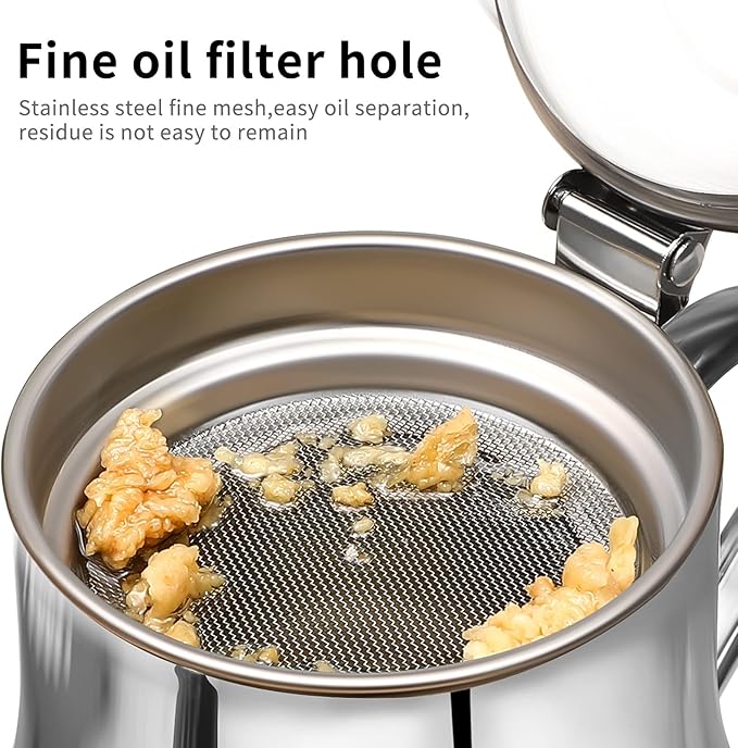 Stainless Steel Oil Dispenser with Strainer Oil Storage Can Grease Container Oil Filter Pot Fine Mesh Cooking Oil Holder for Kitchen Restaurant