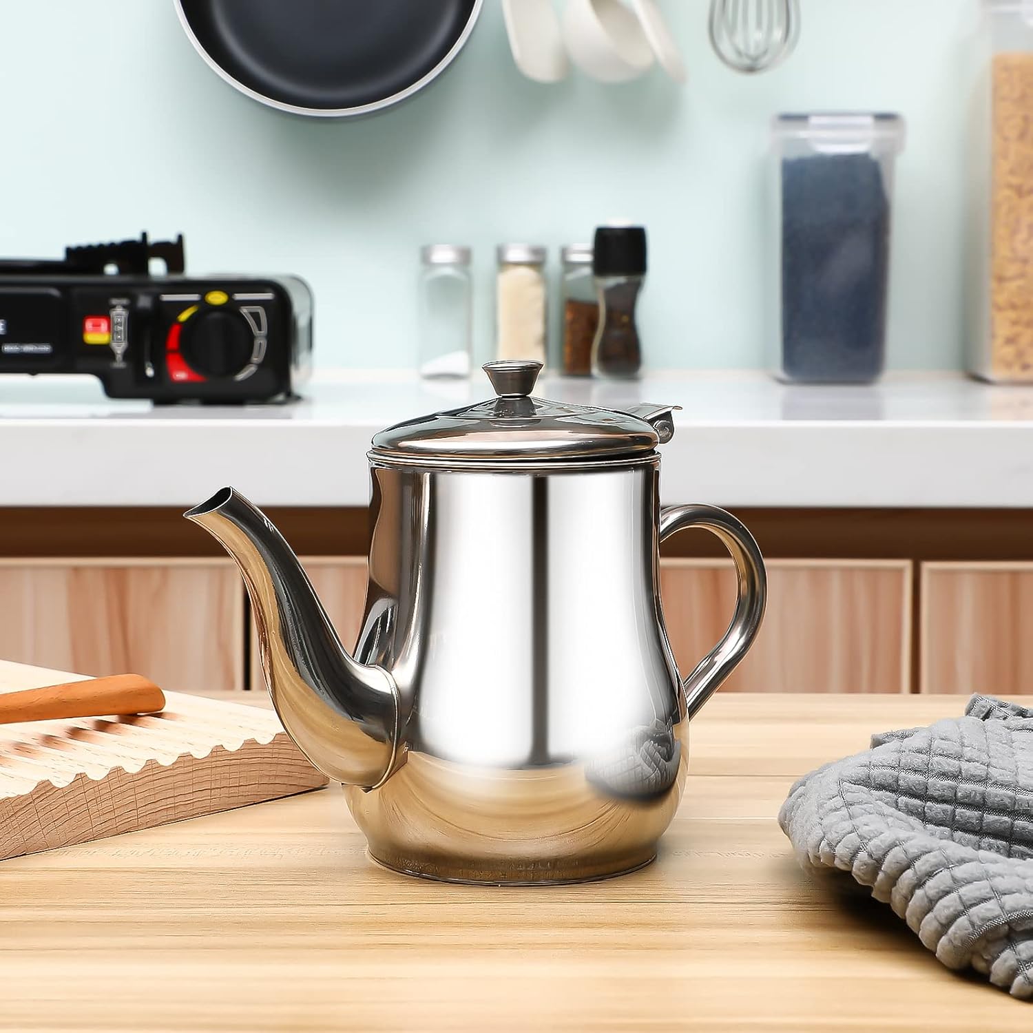 Stainless Steel Oil Dispenser with Strainer Oil Storage Can Grease Container Oil Filter Pot Fine Mesh Cooking Oil Holder for Kitchen Restaurant