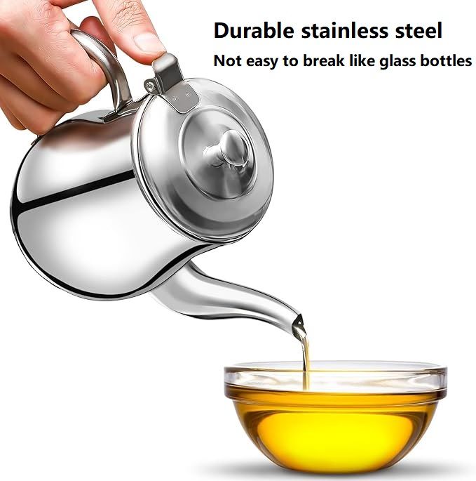 Stainless Steel Oil Dispenser with Strainer Oil Storage Can Grease Container Oil Filter Pot Fine Mesh Cooking Oil Holder for Kitchen Restaurant