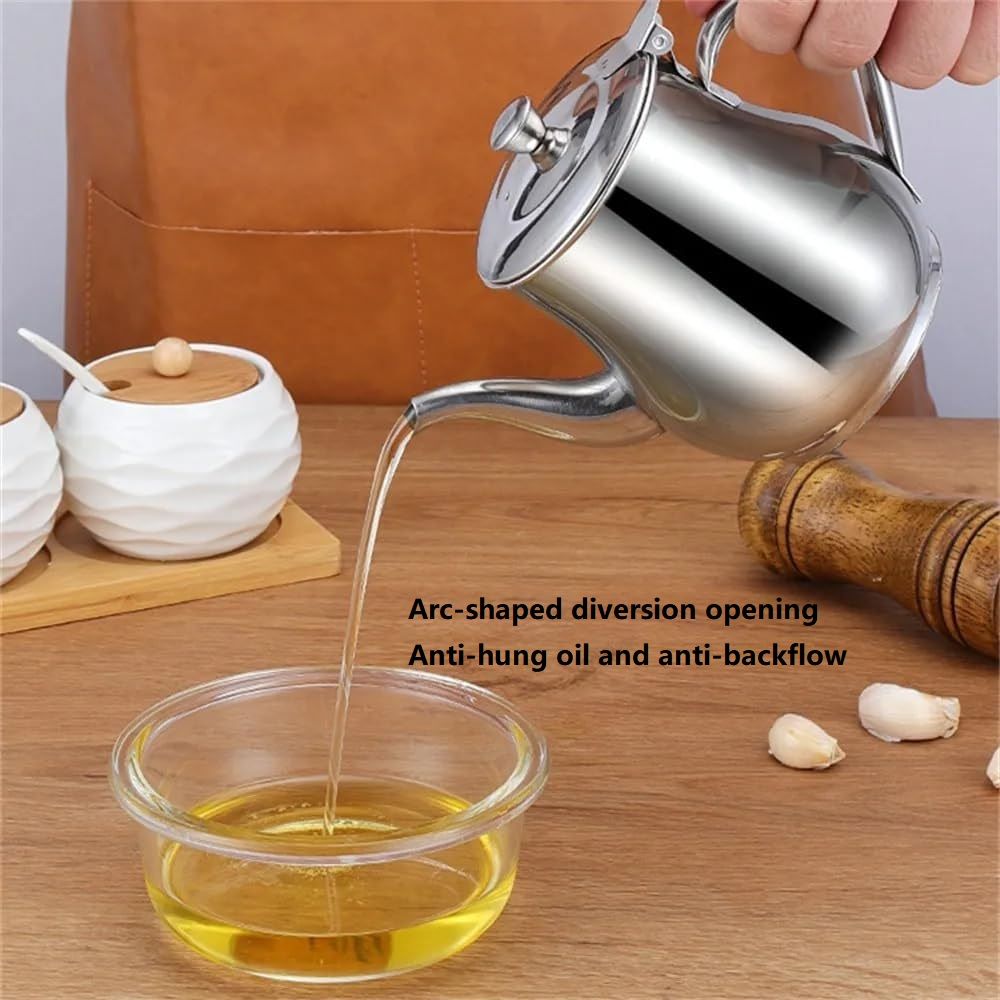 Stainless Steel Oil Dispenser with Strainer Oil Storage Can Grease Container Oil Filter Pot Fine Mesh Cooking Oil Holder for Kitchen Restaurant