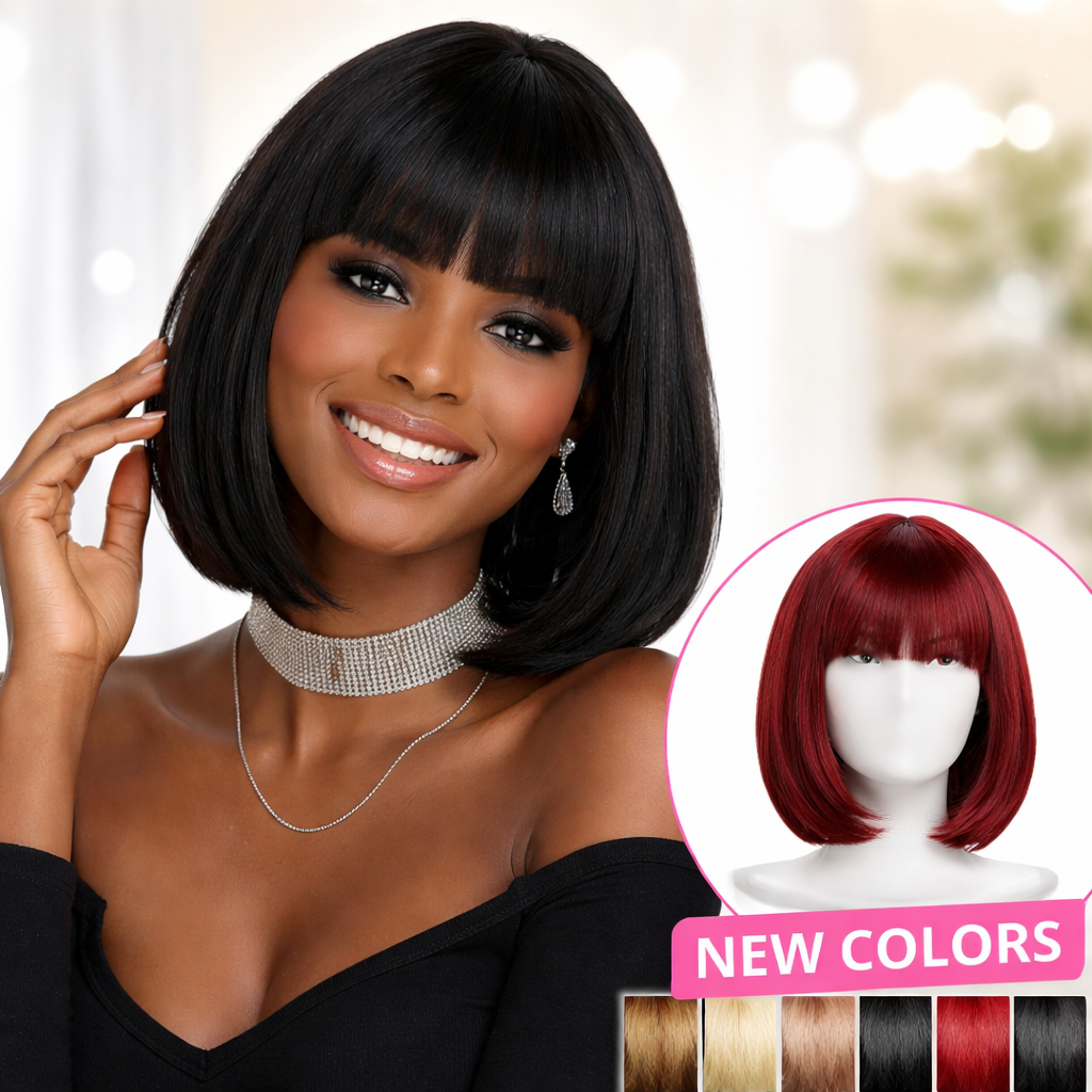 Short Straight Bob Wig for Lady Synthetic Hair Wig with Bangs Natural Looking Straight Wigs for Lady Daily Wear Party Cosplay Fashion Wig