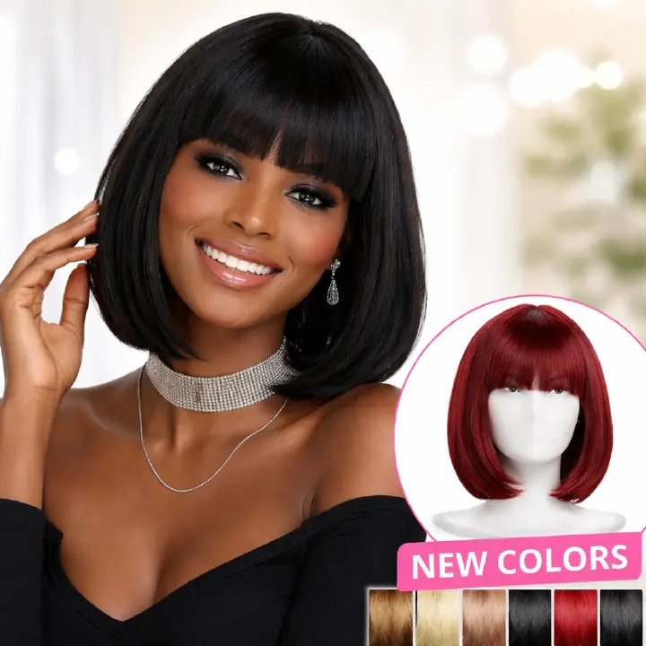 Short Straight Bob Wig for Lady Synthetic Hair Wig with Bangs Natural Looking Straight Wigs for Lady Daily Wear Party Cosplay Fashion Wig