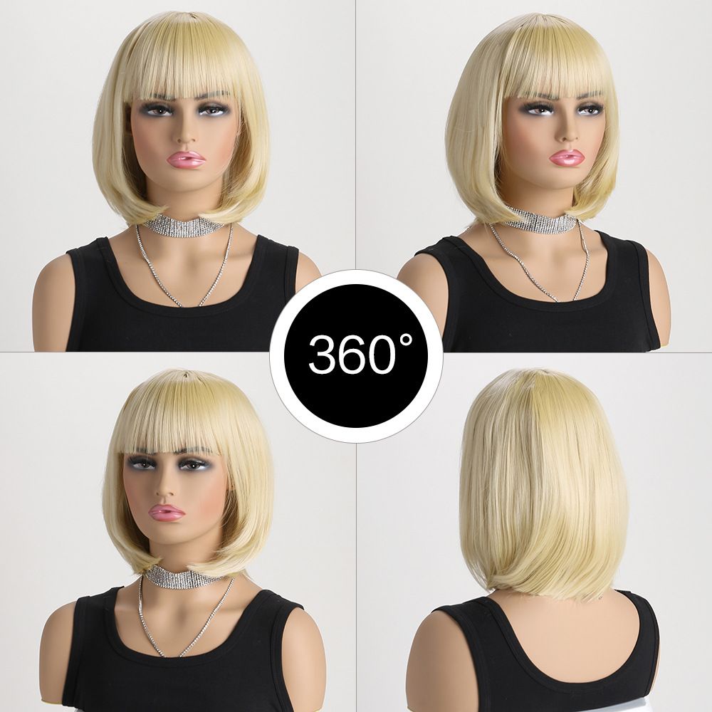 Short Straight Bob Wig for Lady Synthetic Hair Wig with Bangs Natural Looking Straight Wigs for Lady Daily Wear Party Cosplay Fashion Wig
