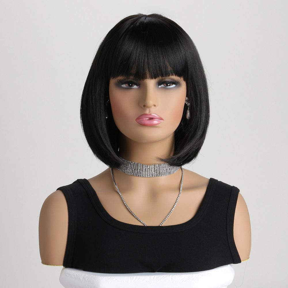 Short Straight Bob Wig for Lady Synthetic Hair Wig with Bangs Natural Looking Straight Wigs for Lady Daily Wear Party Cosplay Fashion Wig