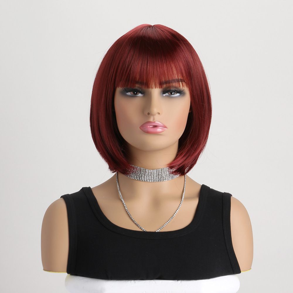 Short Straight Bob Wig for Lady Synthetic Hair Wig with Bangs Natural Looking Straight Wigs for Lady Daily Wear Party Cosplay Fashion Wig